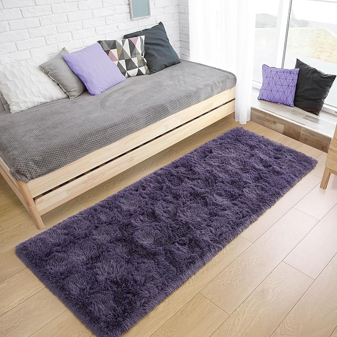 Tepook Soft Runner Rugs for Bedroom 2x6 ft with Rubber Backing, Purple Fluffy Rugs for Living Room, Shag Bedside Rug Fuzzy Plush Carpet for Room, Area Rug for Dorm Nursery Hallway Indoor Home Decor