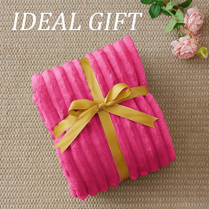 BEDELITE Fleece Throw Blanket for Couch - 300GSM Soft & Warm Fluffy Pink Blanket, Decorative and Giftable Striped Blankets for Women, Men, 50"x60"