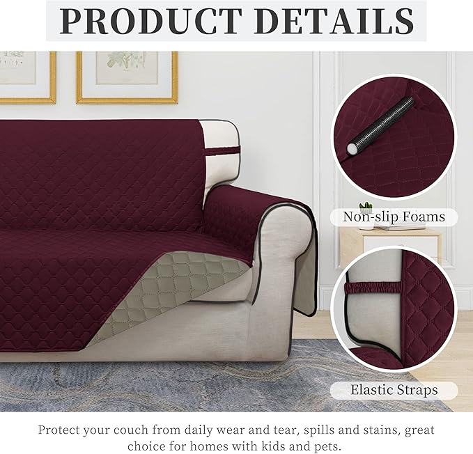 ISSUNTEX Double Protection 100% Waterproof Chair Sofa Covers for Living Room, Couch Covers for Chair Sofa, Reversible Furniture Protector Sofa Cover for Dogs, Pets, Kids (Chair, Wine/Beige)