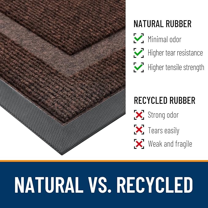 OLANLY Front Door Mat Indoor Outdoor Entrance, Waterproof All-Season, All-Weather Doormat, Sturdy Natural Rubber, Fade Resistant, Low Profile, Easy Clean Patio Porch Entryway Mat, 59x23, Dark Brown