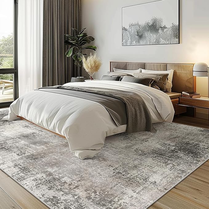 BEIMO Area Rugs 8x10 Machine Washable Rug for Bedroom Living Room Dining Room, Large Modern Abstract Soft Rugs, Indoor Low Pile Carpet with Non Slip Rubber Backing, Abstract Gray