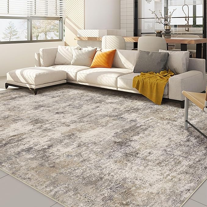 Nakagishi 9x12 Area Rugs Living Room: Washable Abstract Large Neutral Soft Rug Stain Resistant Modern Indoor Floor Non-Slip Carpet for Bedroom Nursery Kids Playroom Office Dining Room Dorm- Brown Grey