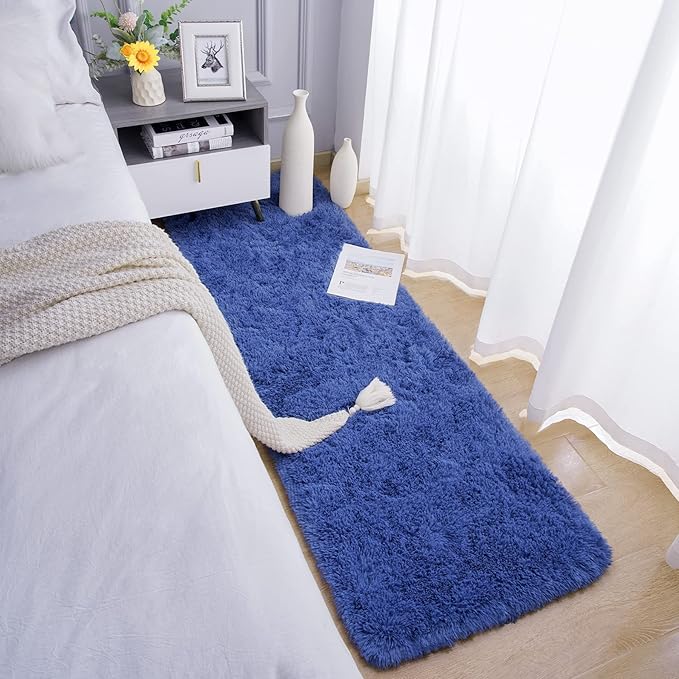 Chicrug Soft Runner Rug for Bedroom Living Room Plush Fluffy Rugs 2x6 Feet, Shag Furry Runner Rug Carpet Non Shedding for Nursery Children Kids Girls Room Home Decorative, Navy