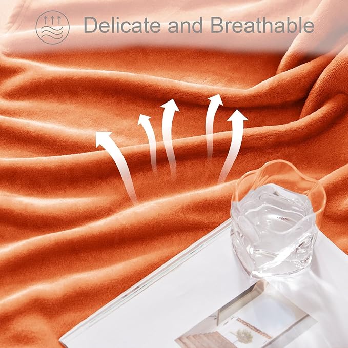 Exclusivo Mezcla Fleece Blankets Queen Size for Bed, Super Soft and Warm, All Season, Cozy, Plush, Lightweight, 90x90 Inches, Burnt Orange