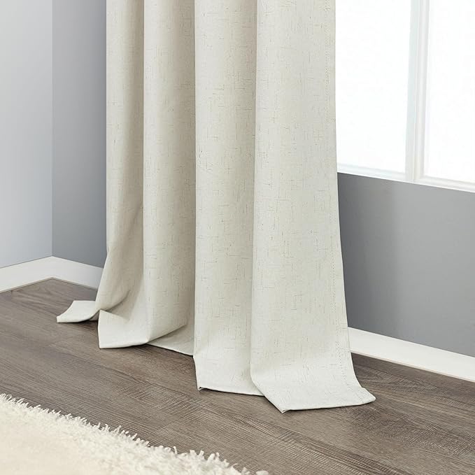 100 Inch Curtains Blackout for Bedroom Cooling Black Out Large Window Linen Look Custom Length 100 Inches Long Neutral Cream Colored Sound Proof Heat Blocking Thermal Drapes for Living Room Dorm 2Pcs