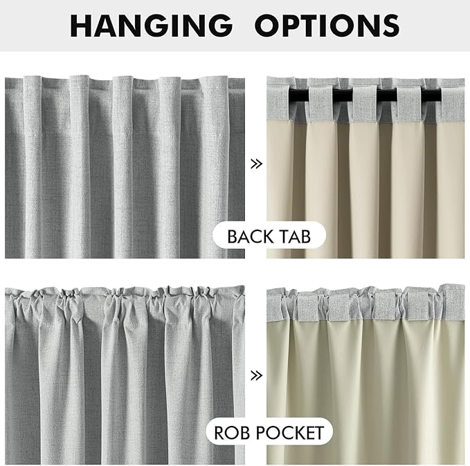 MIULEE 100% Blackout Linen Curtains for Bedroom, Grey Solid Luxury Decor Thermal Insulation Room Darkening Drapes for Living Room Nursery Back Tab Rod Pocket 42 x 84 Inches, 2 Panels