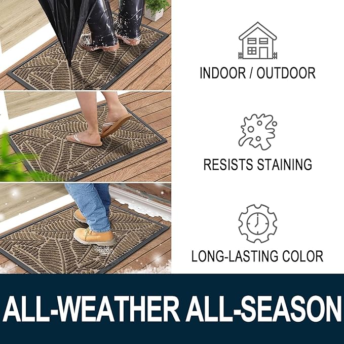 Colorxy Waterproof Doormat, Sturdy Natural Rubber Front Indoor Mat, Non Slip Low Profile Indoor Outdoor Door Mats, Stain and Fade Resistant Floor Mat, Easy Clean Patio Entrance Mat, 59''x20'', Brown