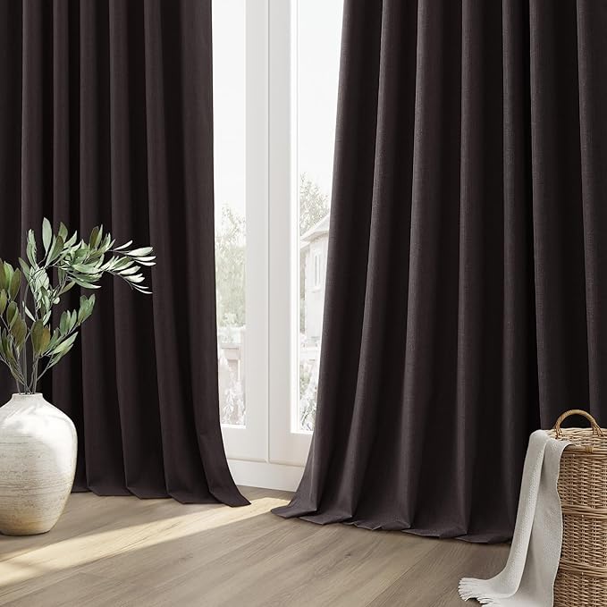 Guken 100% Blackout Curtains 84 Inch Length 2 Panels Set for Living Room Bedroom Back Tab Thermal Insulated Black Out Linen Drapes Room Darkening Cocoa Coffee,52x84