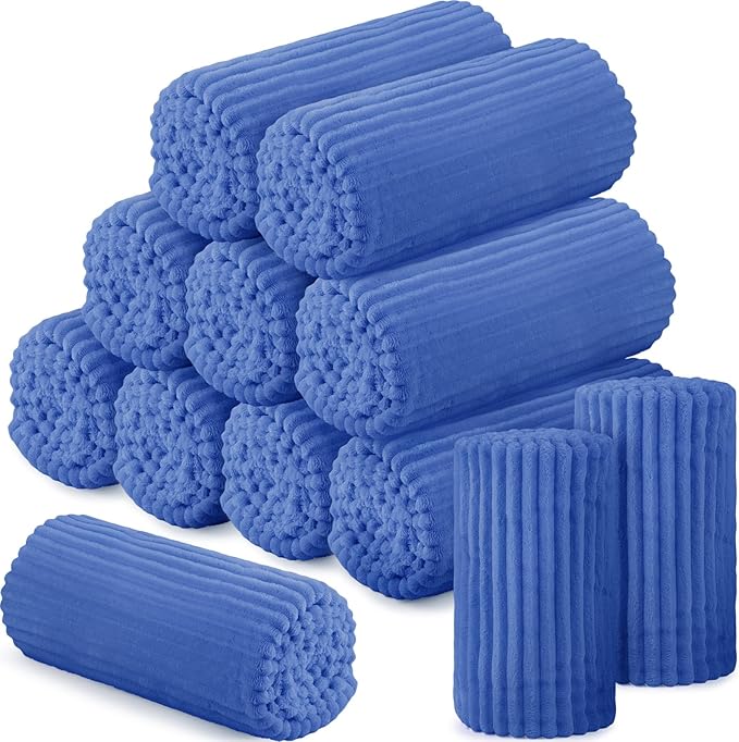 Buryeah 12 Pcs Flannel Throw Blanket Bulk 50 x 60 in Sleepover Blanket Outdoor Wedding Throw Lightweight, Oeko-tex Standard 100 Certified for Sofa Homeless Gifts (Sapphire Blue)