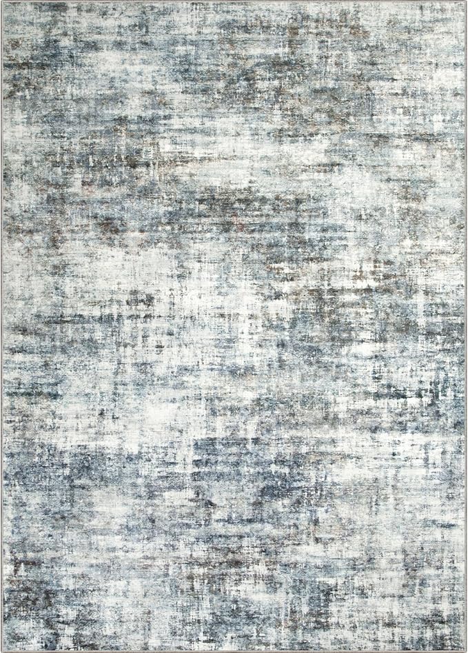 8x10 Area Rugs Washable Rug: Large Modern Abstract Living Room Rug Soft Anti-Skid Thin Carpet Indoor Floor Non-Shedding Carpets for Bedroom Dining Room Farmhouse Nursery Home Office Blue Multi