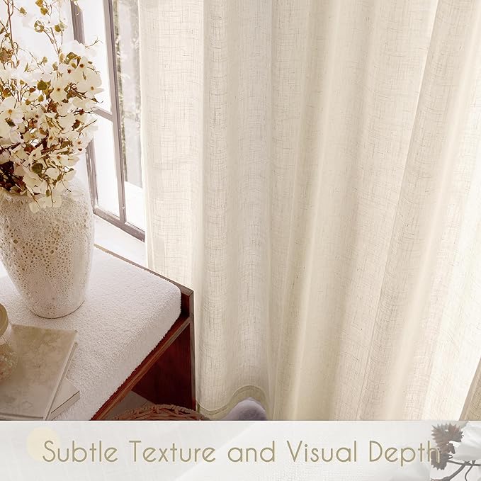 Apricot Linen Curtain 96 inch Length 2 Panels Set Back Tab Light Filtering Living Room Curtain Drapes Home Office Modern Minimalist Decor Farmhouse Boho Neutral Cream Semi Sheer Curtain 96 inch Long