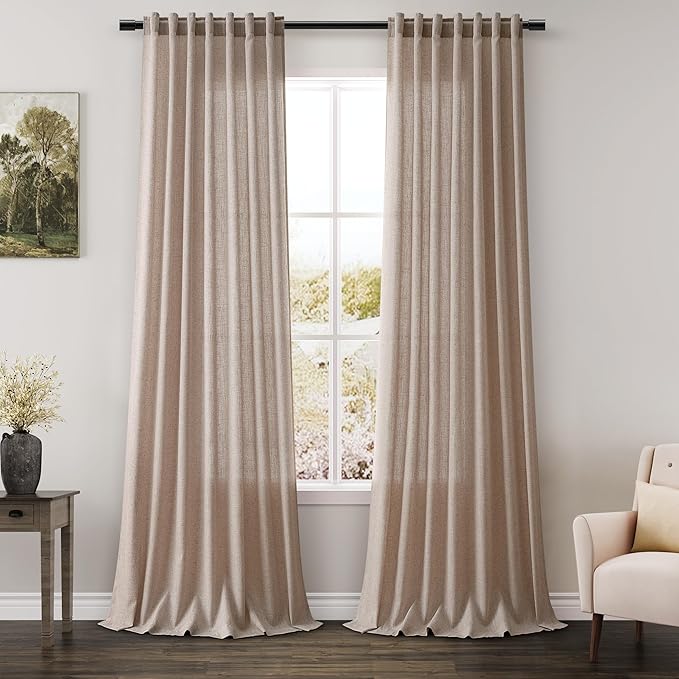 Extra Long Curtains 2 Panels 102 Inches Long for Living Room Oatmeal Back Tab Rod Pocket Light Filtering Semi Sheer Drapes Cotton Linen Textured Window Curtain 102 Inch Length for Bedroom 9 FT
