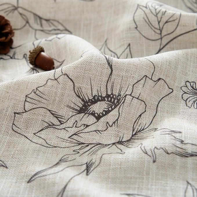 jinchan Linen Floral Curtains for Living Room 84 Inch Length Grey Flower Curtain Rod Pocket Back Tab Farmhouse Curtains with Printed Floral Bedroom Window Curtain Set, 2 Panels Gray
