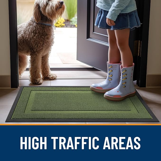 OLANLY Front Door Mat Indoor Outdoor Entrance, Waterproof All-Season, All-Weather Doormat, Sturdy Natural Rubber, Low Profile, Easy Clean Patio Porch Entryway Mat, 59x23, Classic Green