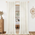 LAMIT Cream 80 inch Linen Curtains for Doorway, Light Filtering Semi Sheer Drapes Back Tab and Rod Pocket Neutral Panels for Bedroom/Living Room, 34 x 80 Inch, 2 Panels