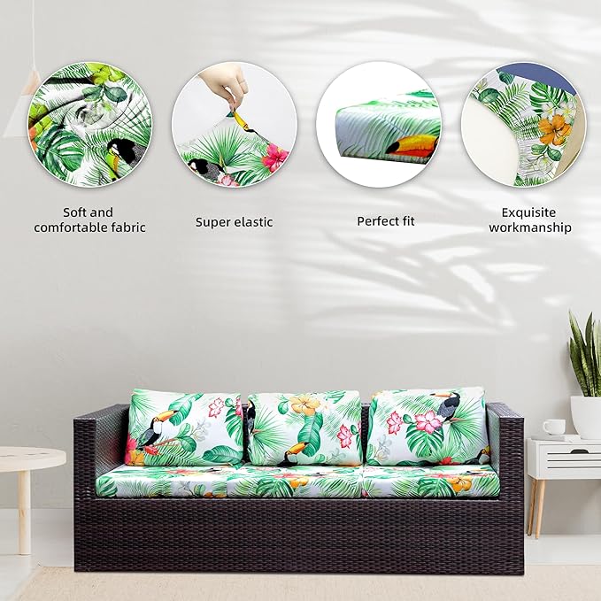 8Pcs Stretch Patio Cushion Covers,Outdoor Couch Covers Replacement,Outdoor Couch & Sofa Slipcovers,for Patio Furniture Cushion Covers,Washable Reusable urniture Protector(Pelican,8PCS)