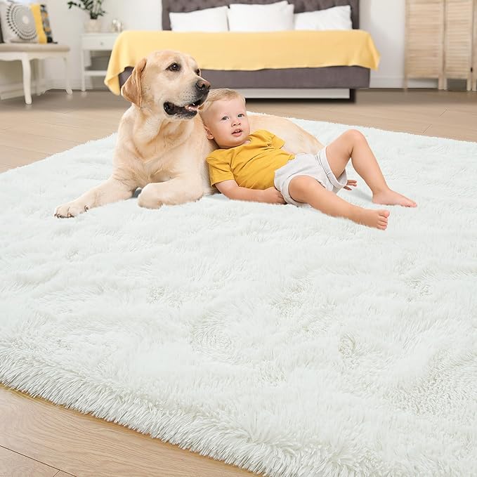 Tepook Fluffy Large Rugs for Living Room, Shag Area Rug 6x9 Soft Carpet for Bedroom, Modern Shaggy Rug for Kids Boys Girls, Plush Indoor Nursery Home Decor Rug with Non-Slip Bottom, Cream White