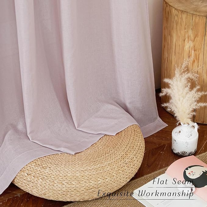 NICETOWN Blush Pink Linen Curtains for Kitchen, Thick Flax Small Window Treatments Semi Sheer Privacy Assured with Light Through for Cafe/Bathroom, W42 x L84, 2 Panels
