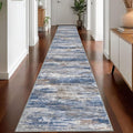 KOZYFLY Modern Abstract Washable Rug Runner 2.6x18 Hallway Rug Runner Non-Slip Soft Kitchen Runner Rugs, Blue Rust Striped Carpet for Entryway Bathroom Laundry Room Foyer