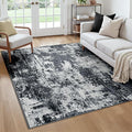 Washable Area Rugs Square 6ft Non-Slip Modern Abstract Soft for Living Room Entryway Bedroom Nursery, Print Pattern, Black Navy Blue Gray