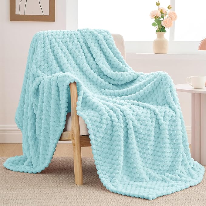 BEDELITE Fleece Blanket Twin for Bed Couch, 3D Jacquard Decorative Cloud Blue Throw Blanket, Soft and Cozy Warm Plush Fuzzy Blanket All Seasons Suitable, 60x80Inches