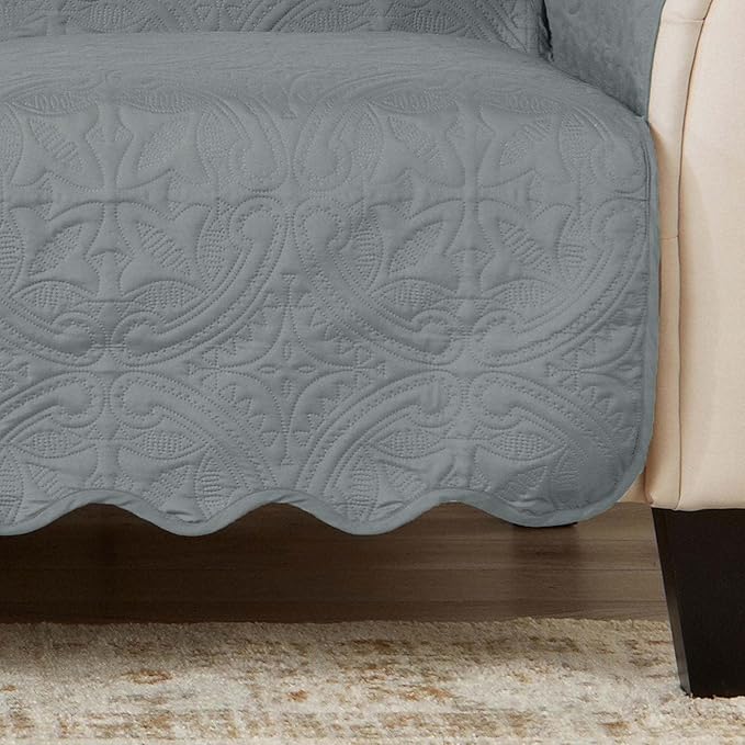 Great Bay Home Reversible Loveseat Cover - Washable Slipcover Furniture Protector with Elastic Straps - Perfect for Kids & Pets - Quilted & Stitched Detail (Mirage Gray/Flax)
