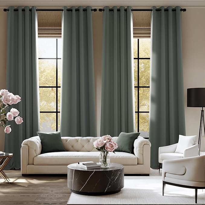 NICETOWN Room Darkening Draperies Curtains Panels, 2 Panels Dark Mallard W52 x L84