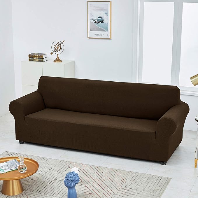 Joccun Stretch Couch Cover Slipcovers, 1-Piece Sofa Covers for 3 Cushion Couch Spandex Jacquard Washable Furniture Protector Cover for Living Room,Kids,Pets(Sofa,Seal Brown)