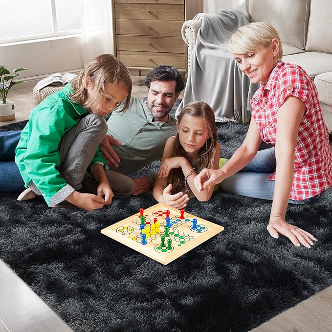 Shag Area Rugs for Bedroom Living Room,4X6 Ultra Soft Fluffy Area Rugs for Dorm, Indoor Carpet Nursery Rugs for Kids Room Home Decor, Black Grey