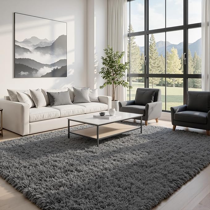 5x7 Area Rugs for Living Room: Ultra Soft Fluffy Shag Gray Rug for Bedroom, Non-Slip Large Fuzzy Plush Rug Indoor Floor Carpet for Nursery Kids Boys Girls Room, Dorms, Modern Home Decor