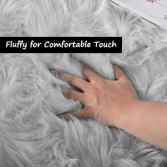 Goolela Grey Sheepskin Area Rug 5x7 Fluffy Fuzzy Furry Carpet for Bedroom Living Room Faux Fur Soft Plush Shaggy Washable Rectangle