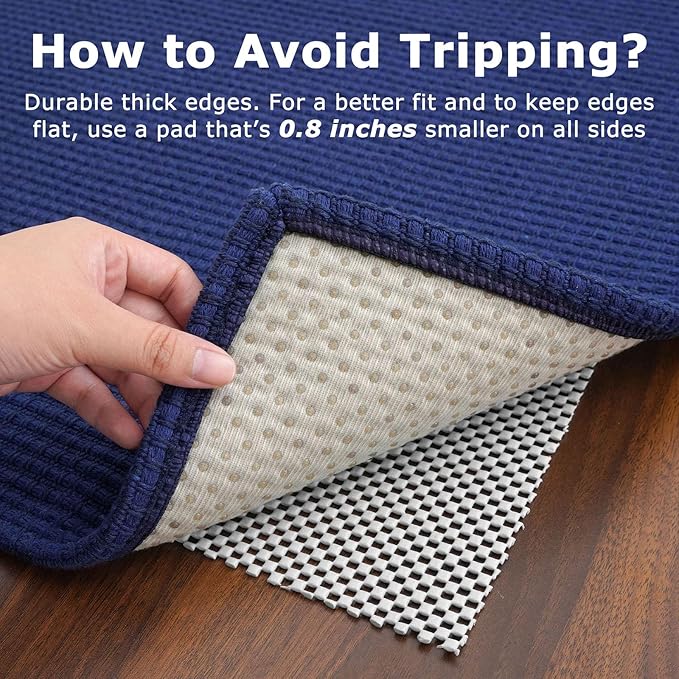 KOZYFLY Washable Area Rug 4x6 ft Non Slip Rubber Backed Living Room Rugs Braided Woven Cotton Kitchen Rugs Indoor Entryway Rug Floor Carpet for Dining Living Room Bedroom, Royal Blue/Navy