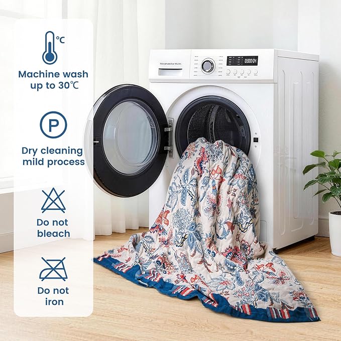 MSGKV Boho Throw Blanket 50"x60" 100% Cotton Floral Blanket for Couch Sofa Spring Breathable Lightweight Blankets All Seasons Home Decor Muslin