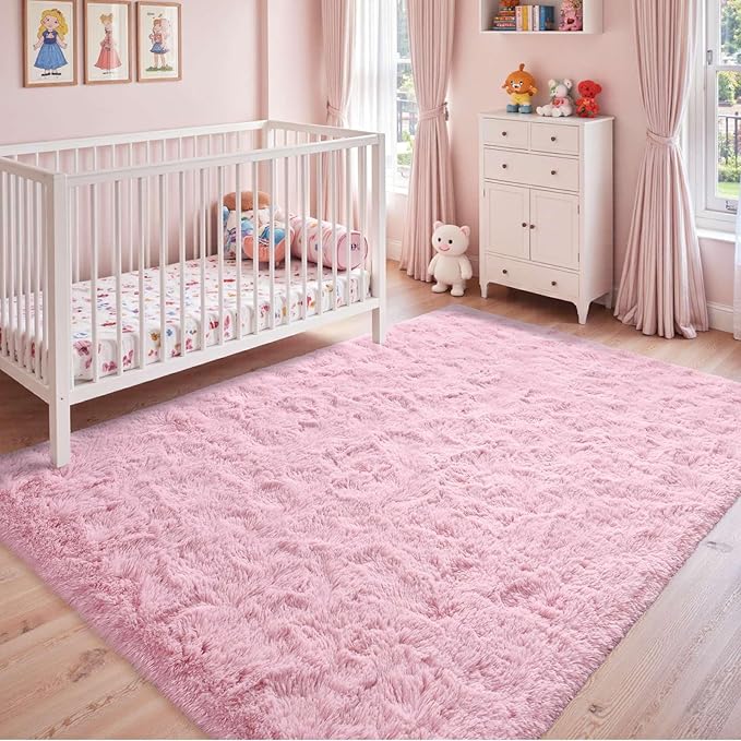 8x10 Ft Extra Large Pink Rugs for Living Room Girls, Shag Fluffy Area Rug for Bedroom, Ultra Soft Furry Rug Indoor Carpet for Kids Room Nursery Home Decor