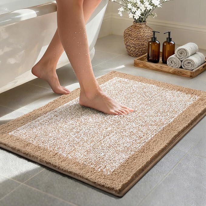 Bathroom Rugs 30x20 Non Slip Washable, Beige Bath Mat for Bathroom Floor Tub, Soft Absorbent Quick Dry Mats for Shower, Bathtub,Home Decor