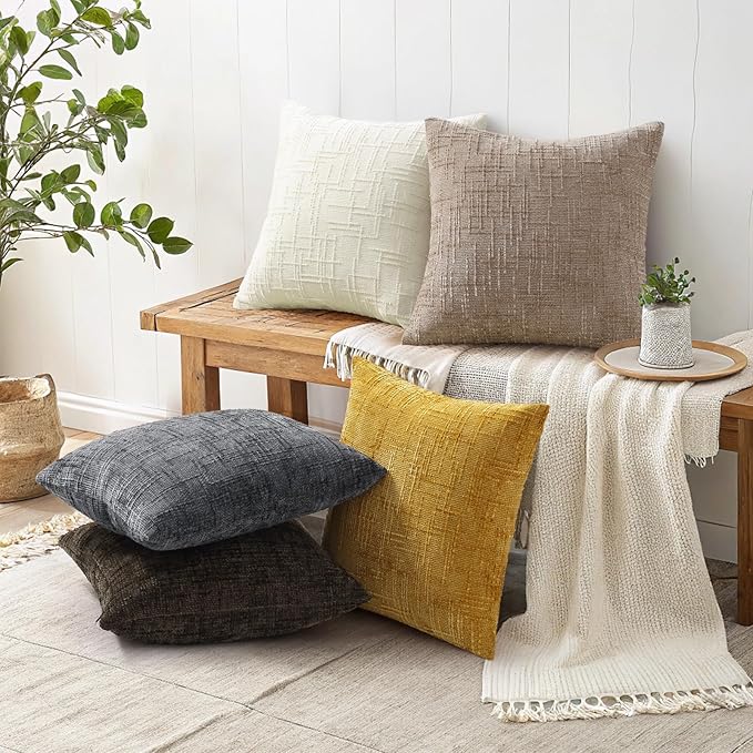 decorUhome Oatmeal Chenille Euro Sham Throw Pillow Covers 26x26 Set of 2 Textured Soft Cozy Slubby Couch Pillow Covers Modern Farmhouse Boho Decorative Pillow Cases for Bed Sofa Living Room