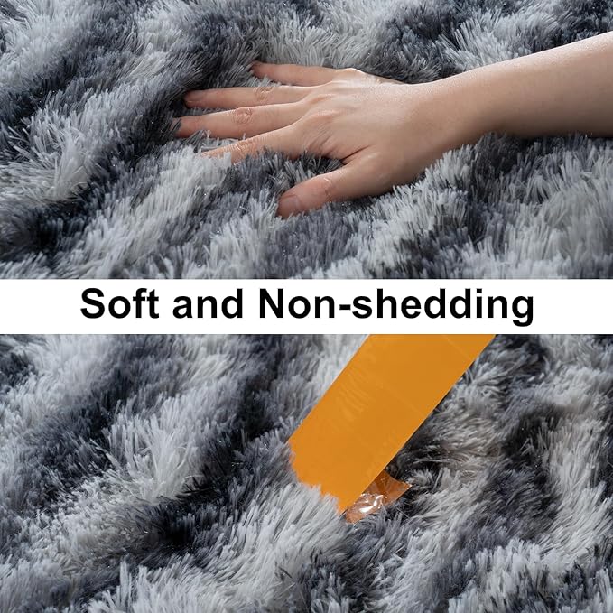 Soft Runner Rugs for Bedroom Hallways, 2x3 Black and White Fluffy Shag Throw Area Rug Non Slip for Bedside Dorm, Long Shaggy Furry Carpet for Nursery Living Room