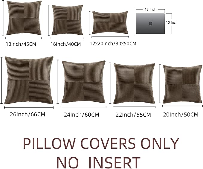 Fancy Homi 2 Packs Dark Brown Euro Decorative Throw Pillow Covers 26x26 Inch for Couch Bed, Rustic Farmhouse Boho Home Decor, Soft Corss Corduroy Patchwork Textured Square Cushion Case 66x66 cm
