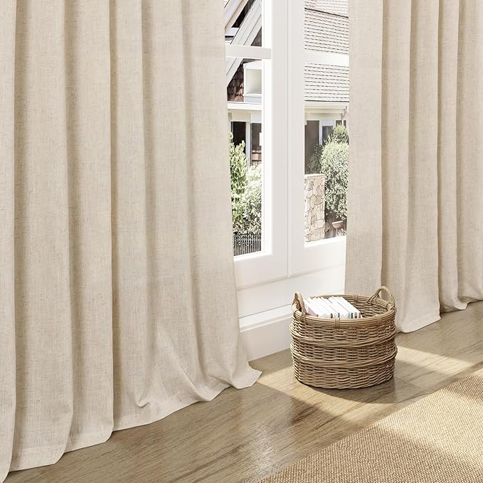 Cream Beige Linen 112 Inch Curtains for Living Room Light Filtering Semi Sheer Curtain Back Tab Modern Farmhouse Decor Elegant Coastal Drapes Floor to Ceiling High Window for Bedroom 52x112, 2 Panels