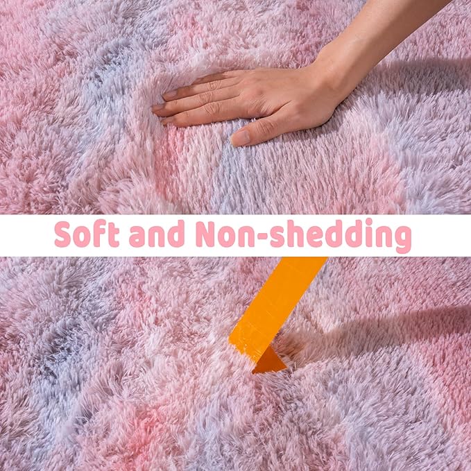 Soft Runner Rugs for Bedroom Hallways, 2x4 Abstract Pink Fluffy Shag Throw Area Rug Non Slip for Bedside Dorm, Long Shaggy Furry Carpet for Nursery Living Room