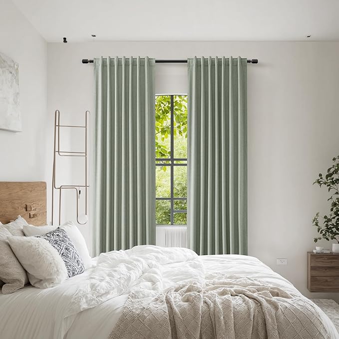 Guken 100% Blackout Curtains 120 Inch Length 2 Panels Set for Living Room Bedroom Back Tab Thermal Insulated Black Out Linen Drapes Room Darkening Window Curtains Desert Sage 52x120