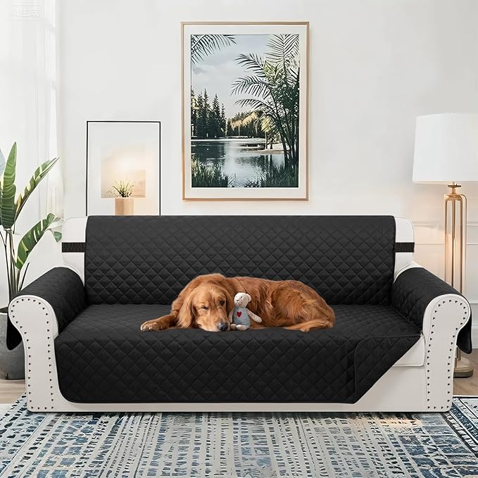 Reversible Oversized Sofa Covers Couch Cover Furniture Protector for Dogs Elastic Straps Water Resistant(XLSofa,Black/Black)