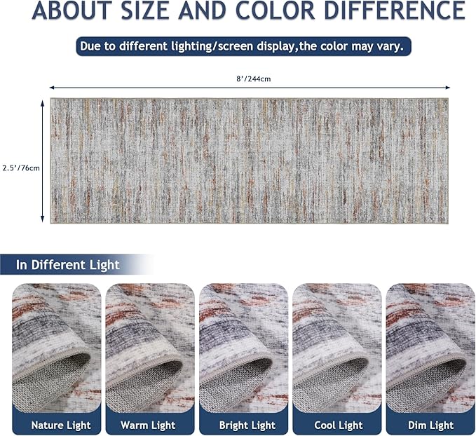 Kitchen Runner Rug 2.5x8 Runners for Hallways，Abstract Washable Runner Rugs Non-Slip Backing Rug Runner, Stain Resistant 8ft Runner Rug,Soft Floor Carpet Rugs for Bedroom，Laundry Room