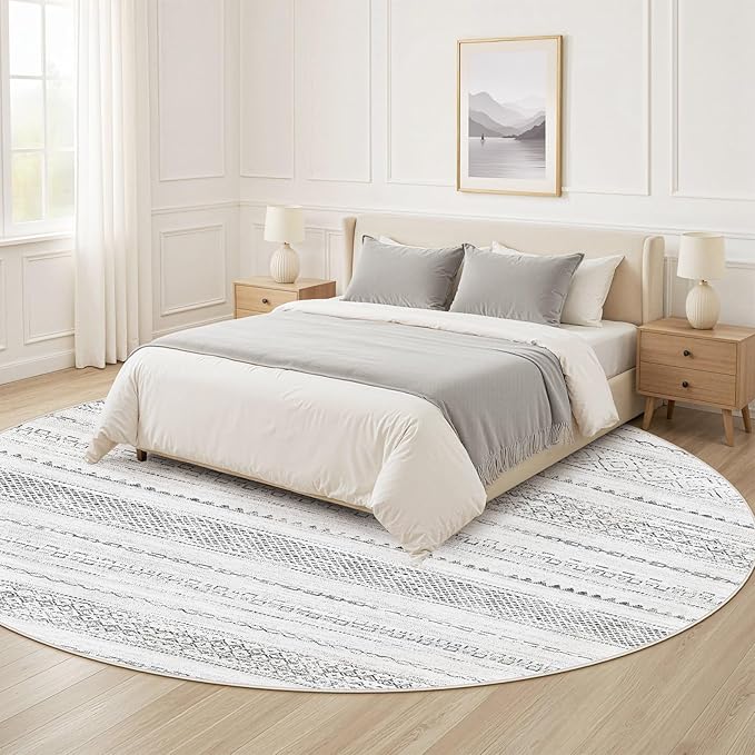 Nakagishi Area Rug Living Room Rugs: 4X4 Machine Washable Boho Large Neutral Farmhouse Stain Resistant Moroccan Indoor Floor Carpet for Bedroom Nursery Dorm Dining Room Home-Color Gray