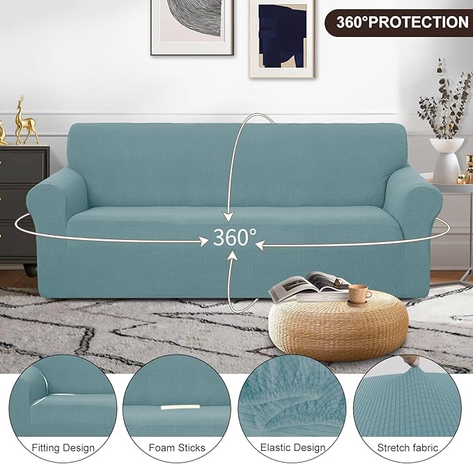 U-NICE HOME Stretch Couch Cover Sofa Cover Sofa Slipcover Furniture Protector for 3 Cushion Couch Sofa Pet Friendly(Sofa, Light Blue)