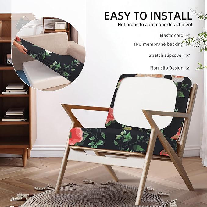 8Pcs Outdoor Cushion Covers, Patio Cushion Covers,Stretch Elastic Slipcovers, Replacement Washable & Reusable Furniture Protector for Patio Couch (Death of Summer-Pattern,Cover Only)