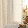 Boho Light Filtering Curtains 63 Inches Long Beige Linen Blend 2 Panels with Tassels and Cotton Embroidery, Farmhouse Vintage Rustic Rod Pocket Drapes for Living Room or Bedroom