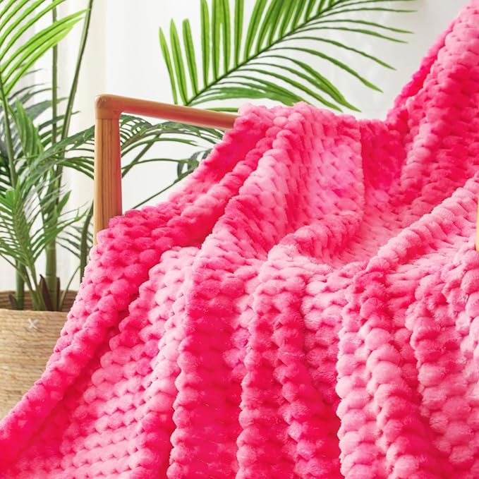 Exclusivo Mezcla Fleece Throw Blanket for Couch, Extra Large Fuzzy Tie-dye Hot Pink Bed Blankets, Soft Cozy Plush Sofa Throws for All Seasons, 50x70 Inches