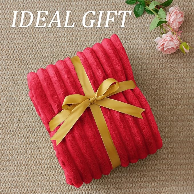 BEDELITE Twin Blanket for Couch & Bed, 300GSM Soft & Warm Fleece Blanket, Decorative and Giftable Striped Red Blankets for Women, Men, 60"x80"