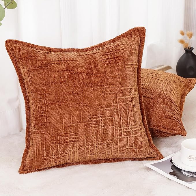 HPUK Fall Chenille Soft Throw Pillow Covers 18x18 Set of 2, Accent Cushion Covers for Living Room, Bedroom, Decorative Solid Color Pillow Covers for Couch, Sofa, Chair, Orange